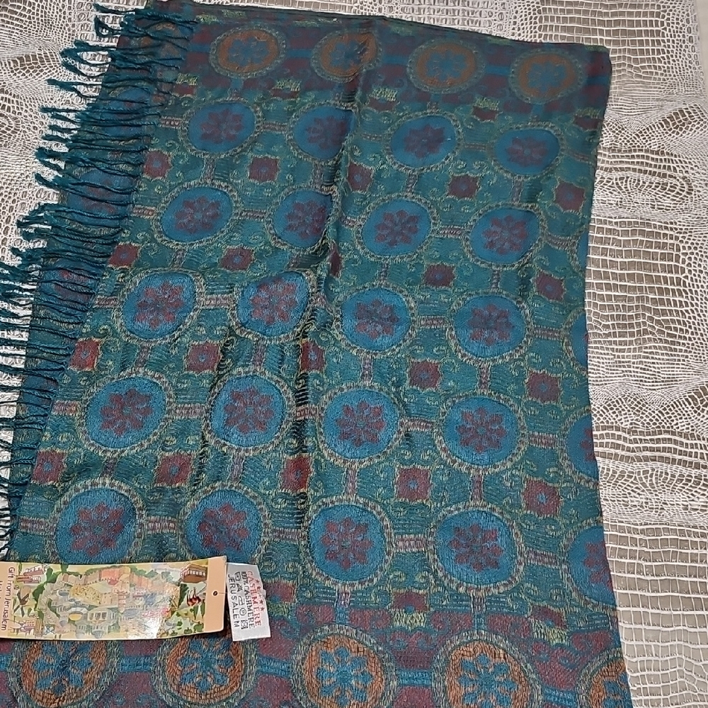 Autumn Cashmere Teal and Brown Scarf